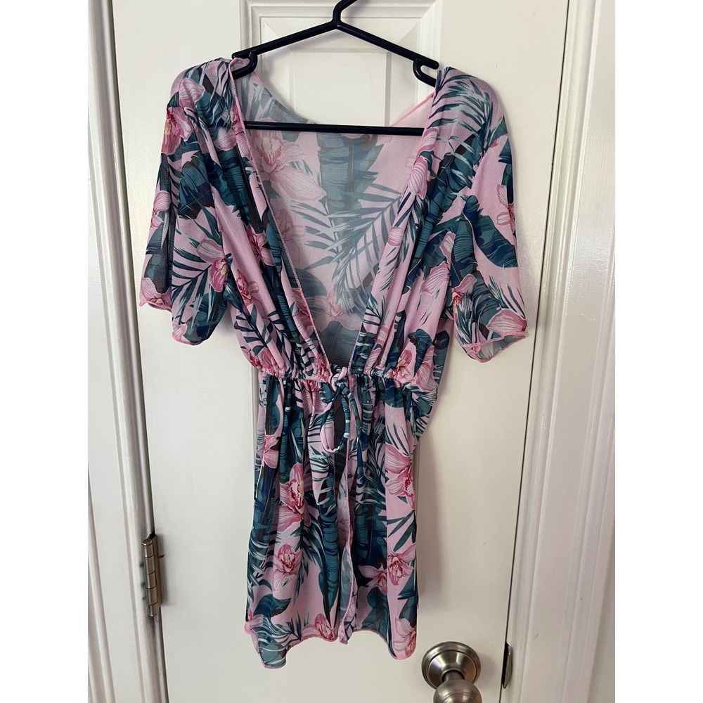 SHEIN Kids Pink Tropical Floral Mesh Swim Cover Up Dress Size 10Y sk23022188935